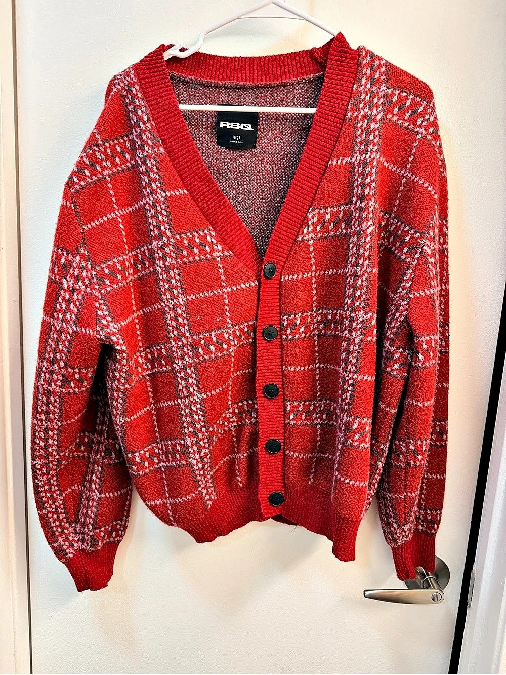 RSQ Plaid Cardigan in Red & Gray Size Large